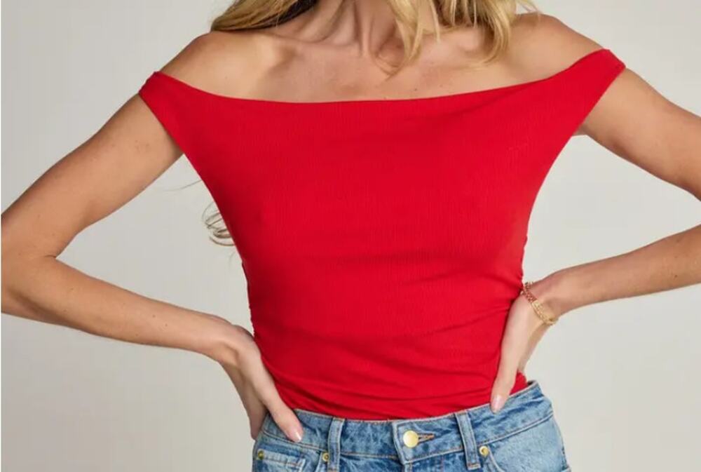 Sunday Ritual Red Off Shoulder Draped Tank NWT Ruched Rayon Stretch Y2K Party